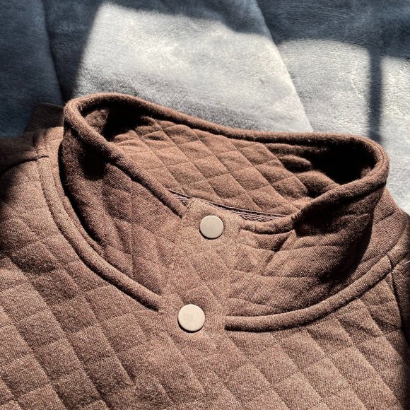 Eddie Bauer Men’s Brown XLarge ¼ Neck Snap Buttons Quilted Design Pullover - Picture 8 of 13